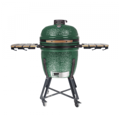 24 inch Kamodo Ceramic Charcoal BBQ Grill & Smoker with Cart + Side Shelves - Emerald Green