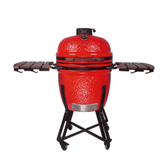 24 inch Kamodo Ceramic Charcoal BBQ Grill & Smoker with Cart + Side Shelves - Chilli Red